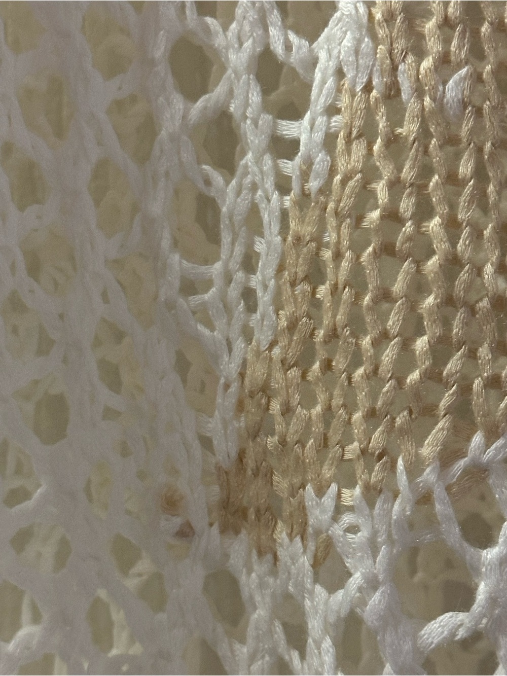 Cream with Gold Tan Star Crochet Open Knit Beach Cover Up Top Size M - Picture 3 of 7